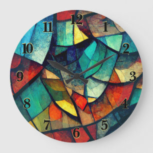 Colourful Stained Glass Abstraction Large Clock
