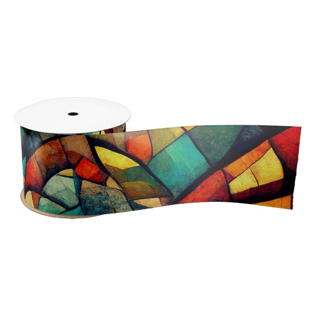 Colourful Stained Glass Abstraction Satin Ribbon (Spool)