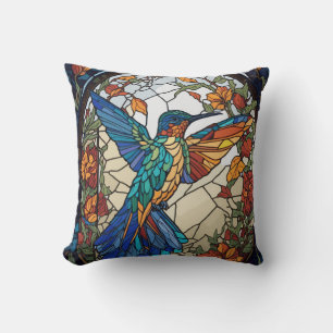 Colourful Stained Glass Artistic Hummingbird Cushion