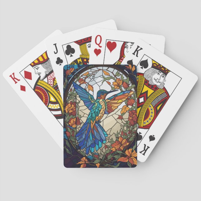Colourful Stained Glass Artistic Hummingbird Playing Cards (Back)