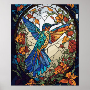 Colourful Stained Glass Artistic Hummingbird Poster