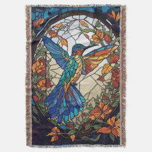 Colourful Stained Glass Artistic Hummingbird Throw Blanket