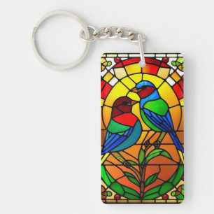 Colourful Stained Glass Artwork with Birds Key Ring