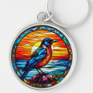 Colourful Stained Glass Bird Artwork Key Ring