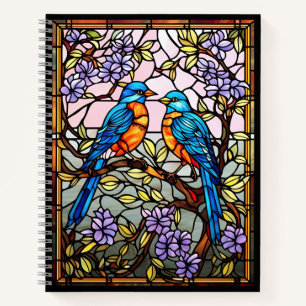 Colourful Stained Glass Birds on Flowering Branche Notebook