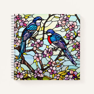 Colourful Stained Glass Birds on Flowering Branche Notebook