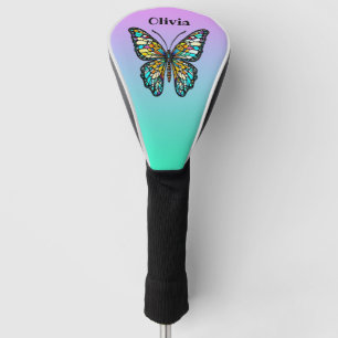 Colourful Stained Glass Butterfly Personalised Golf Head Cover