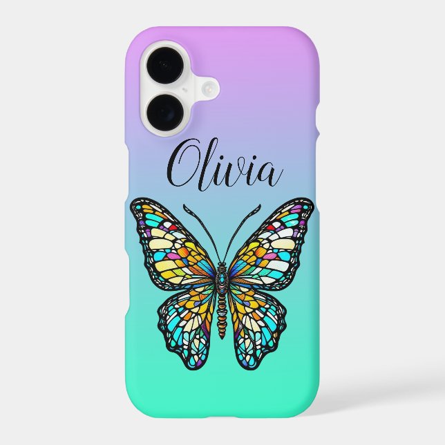 Colourful Stained Glass Butterfly Personalised iPhone Case (Back)