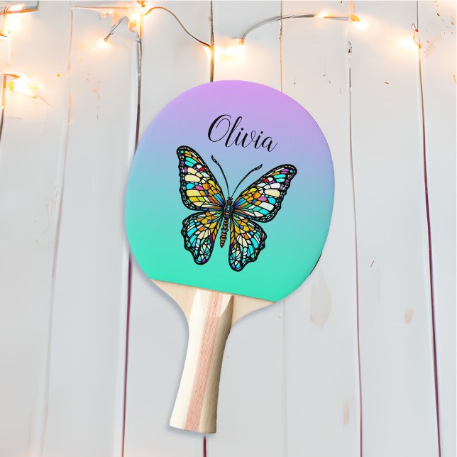 Colourful Stained Glass Butterfly Personalised Ping Pong Paddle (Creator Uploaded)