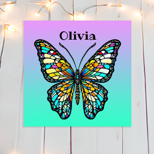 Colourful Stained Glass Butterfly Personalised Poster
