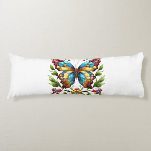 Colourful stained glass butterfly with flowers body cushion