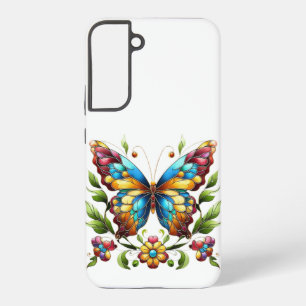 Colourful stained glass butterfly with flowers samsung galaxy case