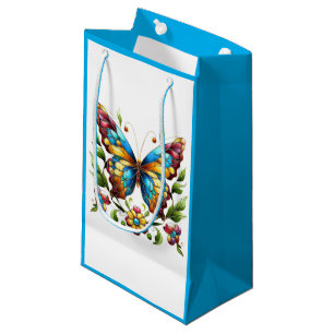 Colourful stained glass butterfly with flowers small gift bag