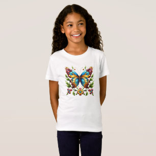 Colourful stained glass butterfly with flowers T-Shirt