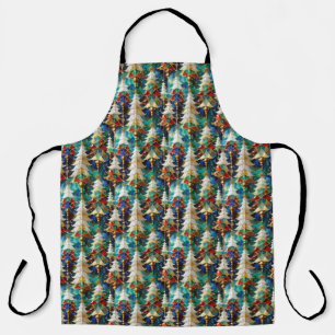 Colourful Stained Glass Christmas Trees Apron
