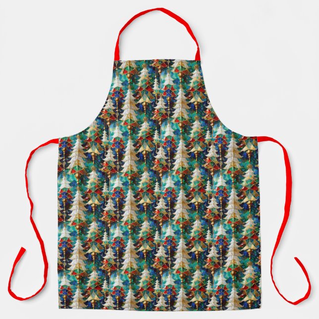 Colourful Stained Glass Christmas Trees Apron (Front)