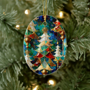 Colourful Stained Glass Christmas Trees Ceramic Tree Decoration