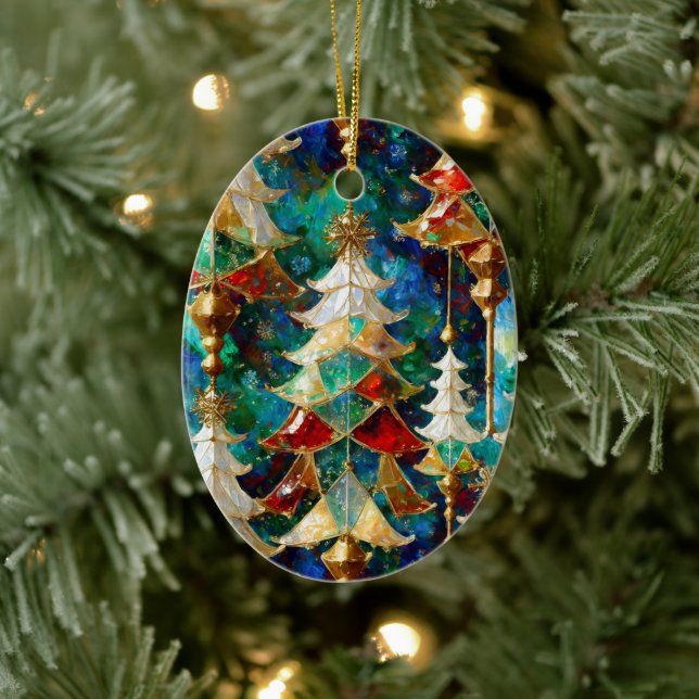 Colourful Stained Glass Christmas Trees Ceramic Tree Decoration (Tree)