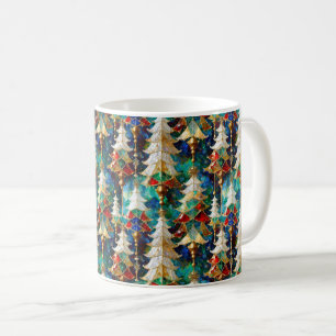 Colourful Stained Glass Christmas Trees Coffee Mug