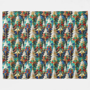 Colourful Stained Glass Christmas Trees Fleece Blanket
