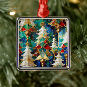 Colourful Stained Glass Christmas Trees Metal Tree Decoration