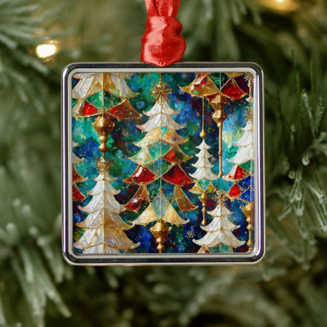 Colourful Stained Glass Christmas Trees Metal Tree Decoration (Tree)