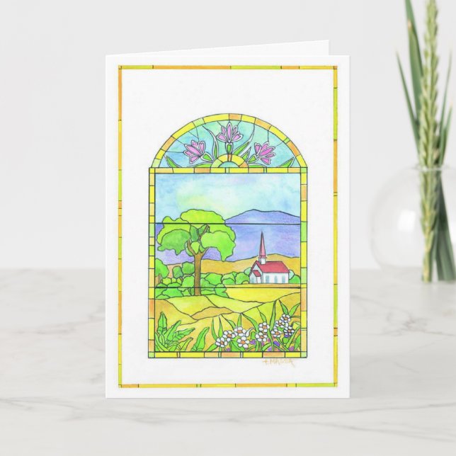 Colourful stained glass church customisable card (Front)