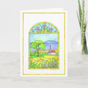 Colourful stained glass church customisable card