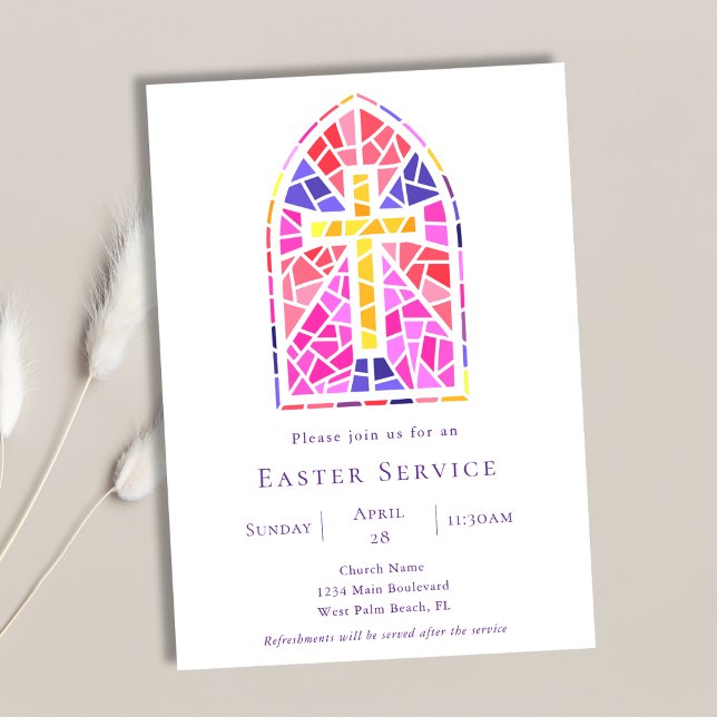 Colourful Stained Glass Cross Church Easter Servic Invitation (Creator Uploaded)