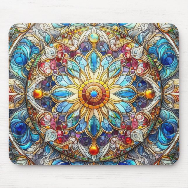Colourful Stained Glass Design Mouse Mat (Front)