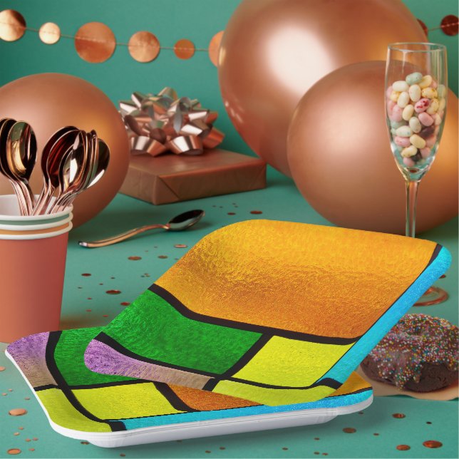 Colourful Stained Glass Design Paper Plate (Multi)