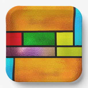 Colourful Stained Glass Design Paper Plate