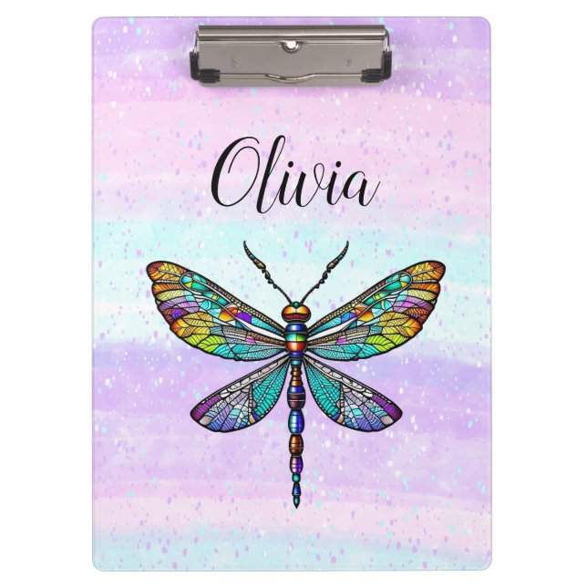 Colourful Stained Glass Dragonfly Wings Clipboard (Front)