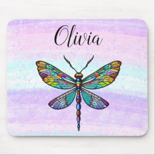 Colourful Stained Glass Dragonfly Wings Mouse Mat