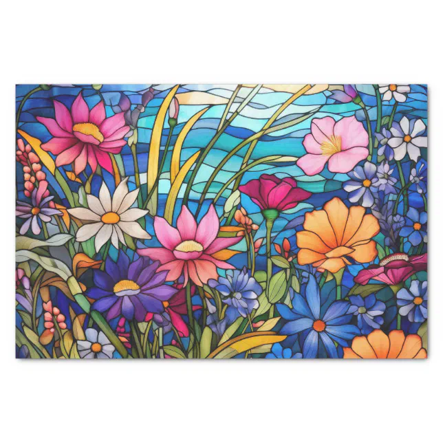 Colourful Stained Glass Effect Flowers Decoupage Tissue Paper Zazzle