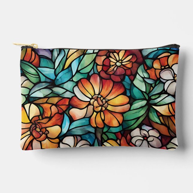 Colourful Stained Glass Floral Accessory Pouch (Front)