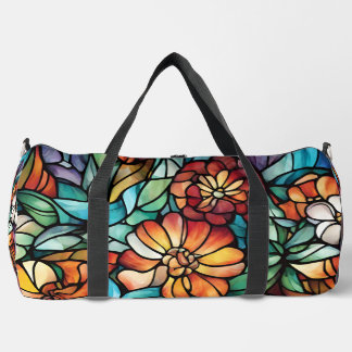 Colourful Stained Glass Floral Accessory Pouch Duffle Bag
