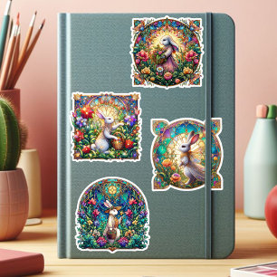 Colourful Stained Glass Floral Bunny Easter 