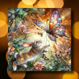 Colourful Stained Glass Flowers Bunny Easter  Holiday Card