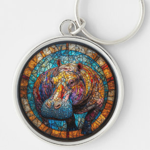 Colourful Stained Glass Hippo Key Ring
