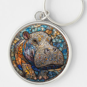 Colourful Stained Glass Hippo Key Ring