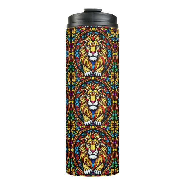Colourful Stained Glass Lion Animal Inspired Thermal Tumbler (Front)