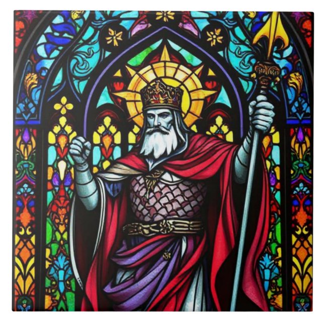 Colourful Stained Glass Mediaeval King Tile (Front)