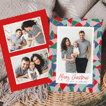 Colourful Stained Glass Merry Christmas 3 Photo Holiday Card<br><div class="desc">Send holiday greetings to friends and family with these modern Christmas photo cards. The design features your favourite vertical family photo framed in white with a background of frosted watercolor stained glass in colours red, blue, green, aqua, & pink. "Merry Christmas" is displayed below in a red, hand-lettered brush script....</div>