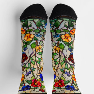 Colourful stained glass morning glories socks