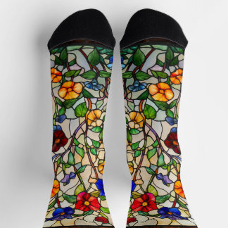 Colourful stained glass morning glories socks