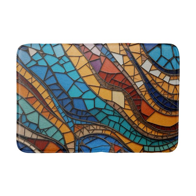 Colourful Stained Glass Mosaic Abstraction Bath Mat (Front)