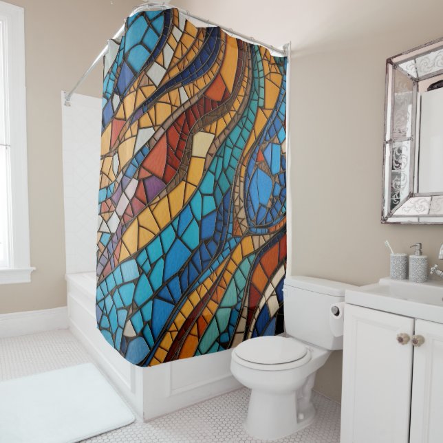 Colourful Stained Glass Mosaic Abstraction Shower Curtain (In Situ)
