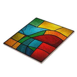 Colourful Stained Glass Mosaic Abstraction Tile