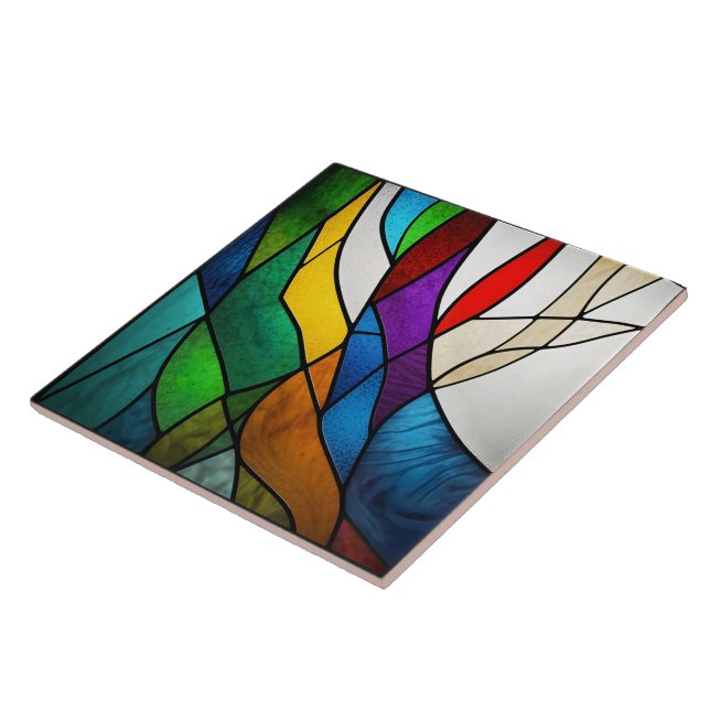 Colourful Stained Glass Mosaic Abstraction Tile (Side)